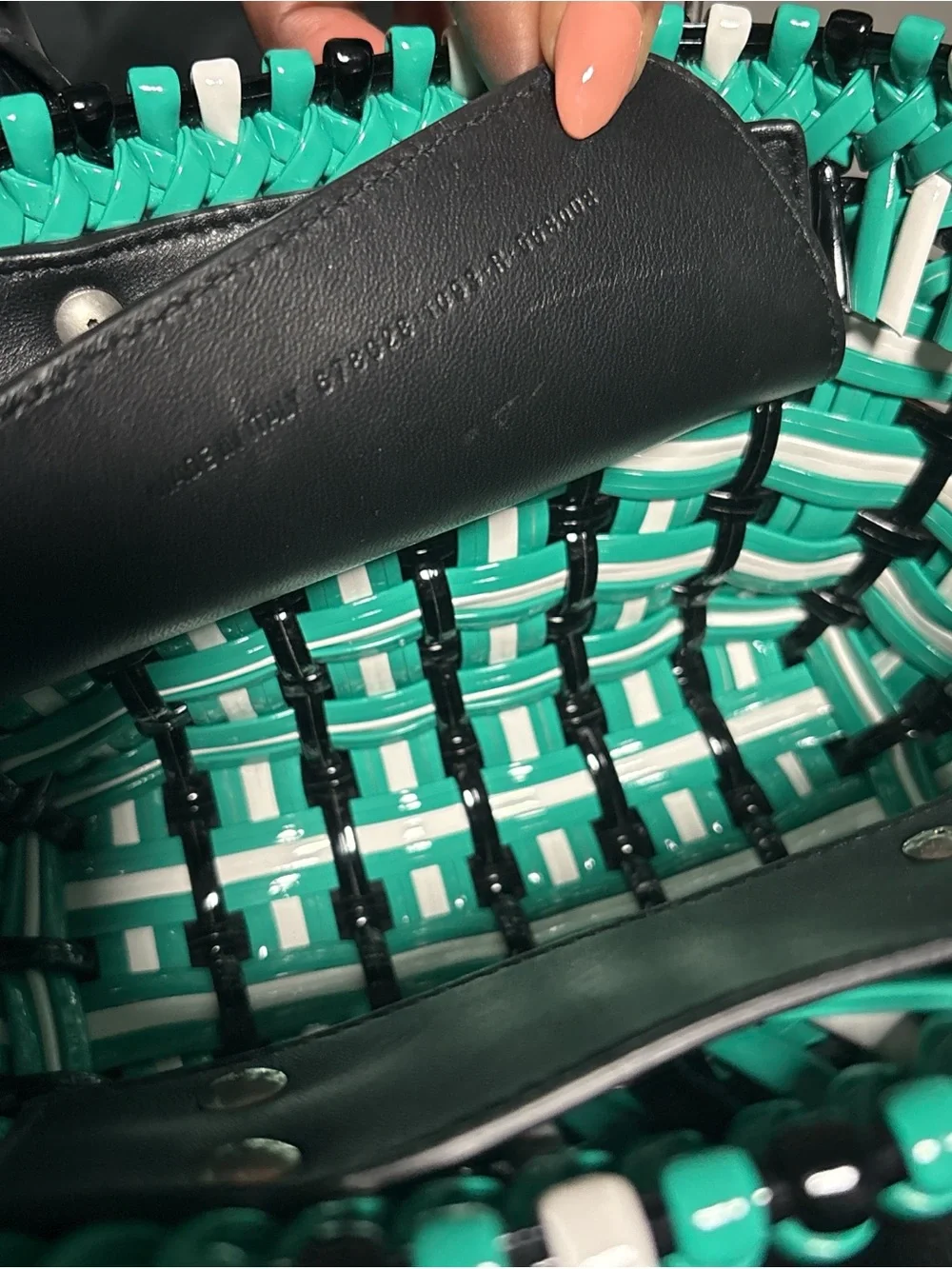 Balenciaga Turquoise White and Black Woven Mini Tote